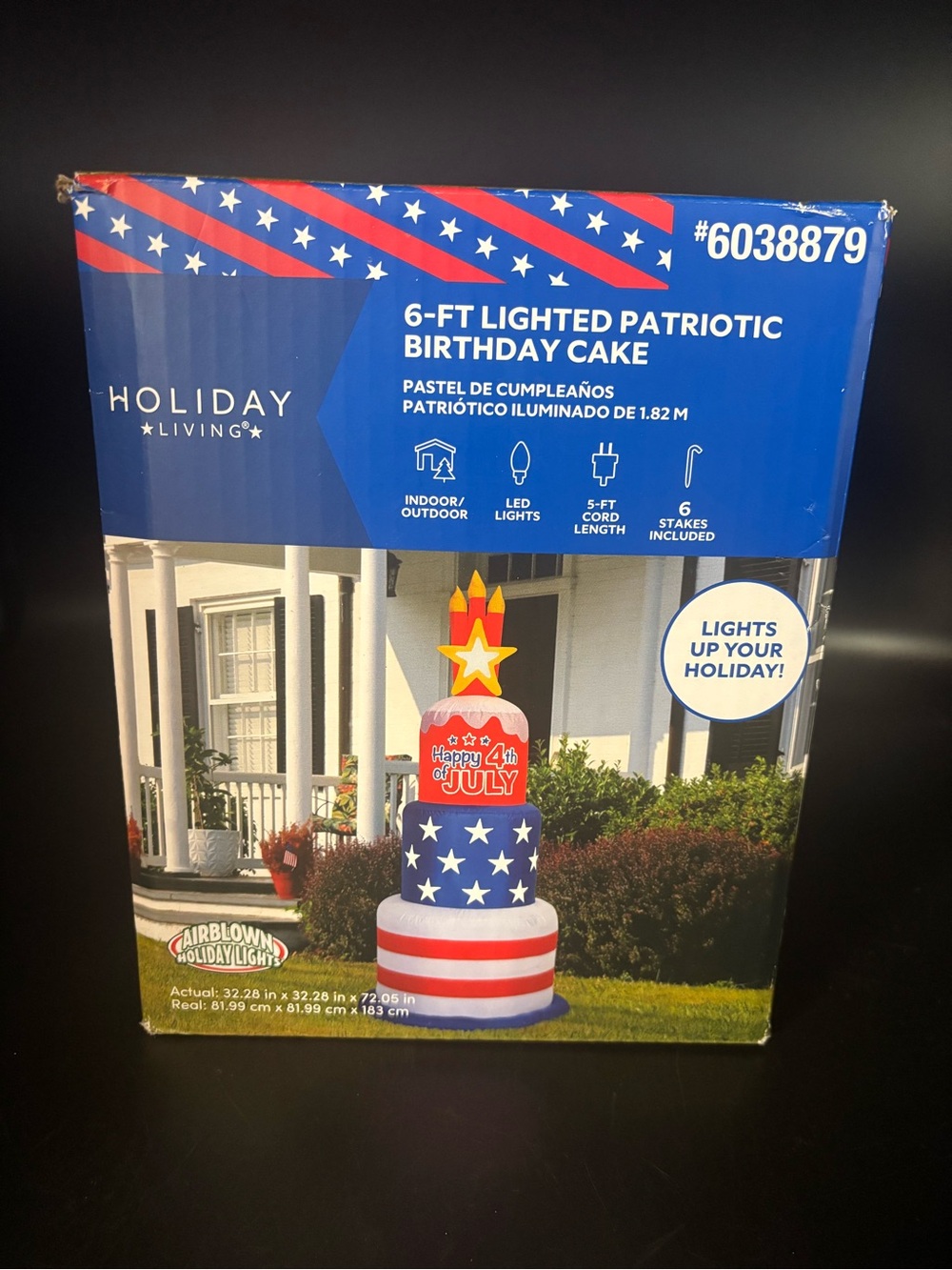 Holiday Living 6ft Lighted Patriotic Birthday Cake Airblown 4th of July Blow Up